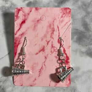 Handcrafted Silver Cheerleader Megaphone Dangle Earrings